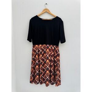 NWT Oxiuly Fashion Black Plaid Fit & Flare Dress Size 2XL Colorblock New
